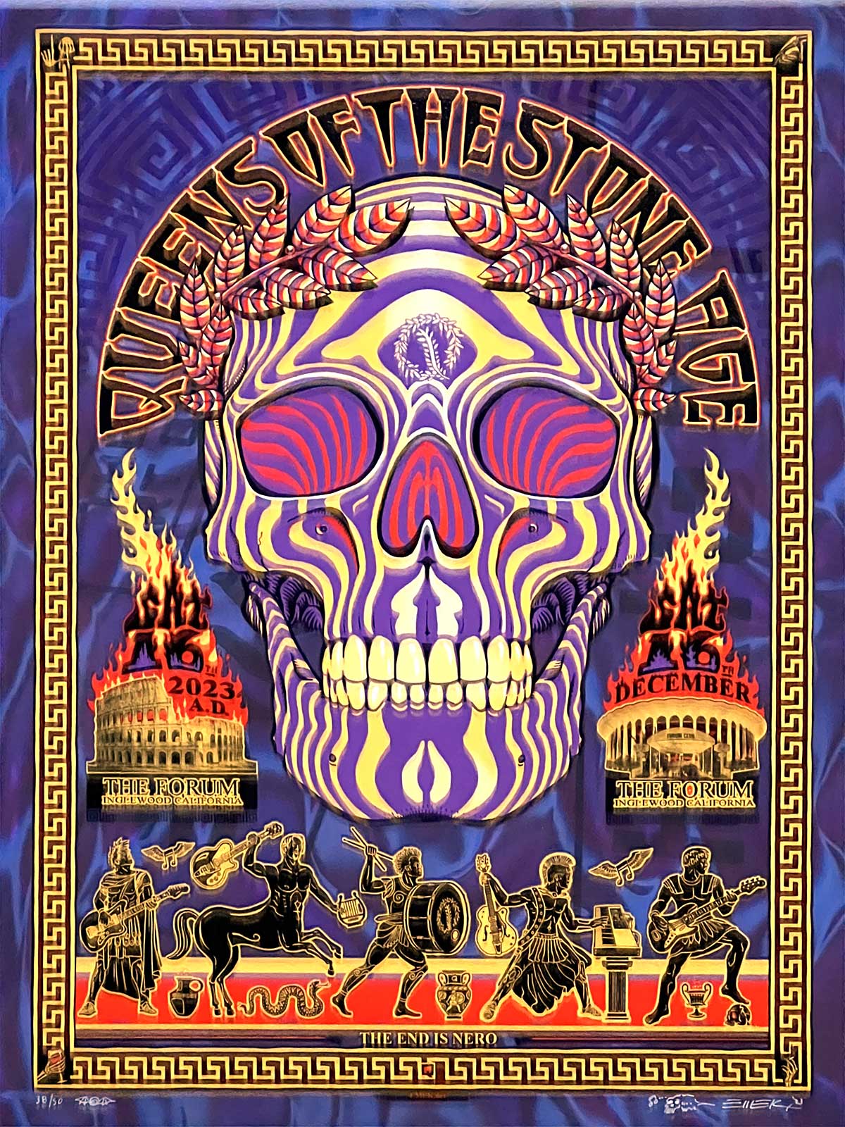 QOTSA 2023 LA Forum Poster by Emek - Lenticular Purple/Yellow