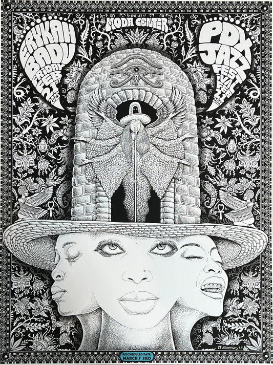 Erykah Badu PDX Jazz Festival Poster - Black and White