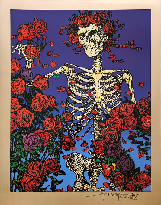 Skeleton & Roses Gold Poster by Stanley Mouse