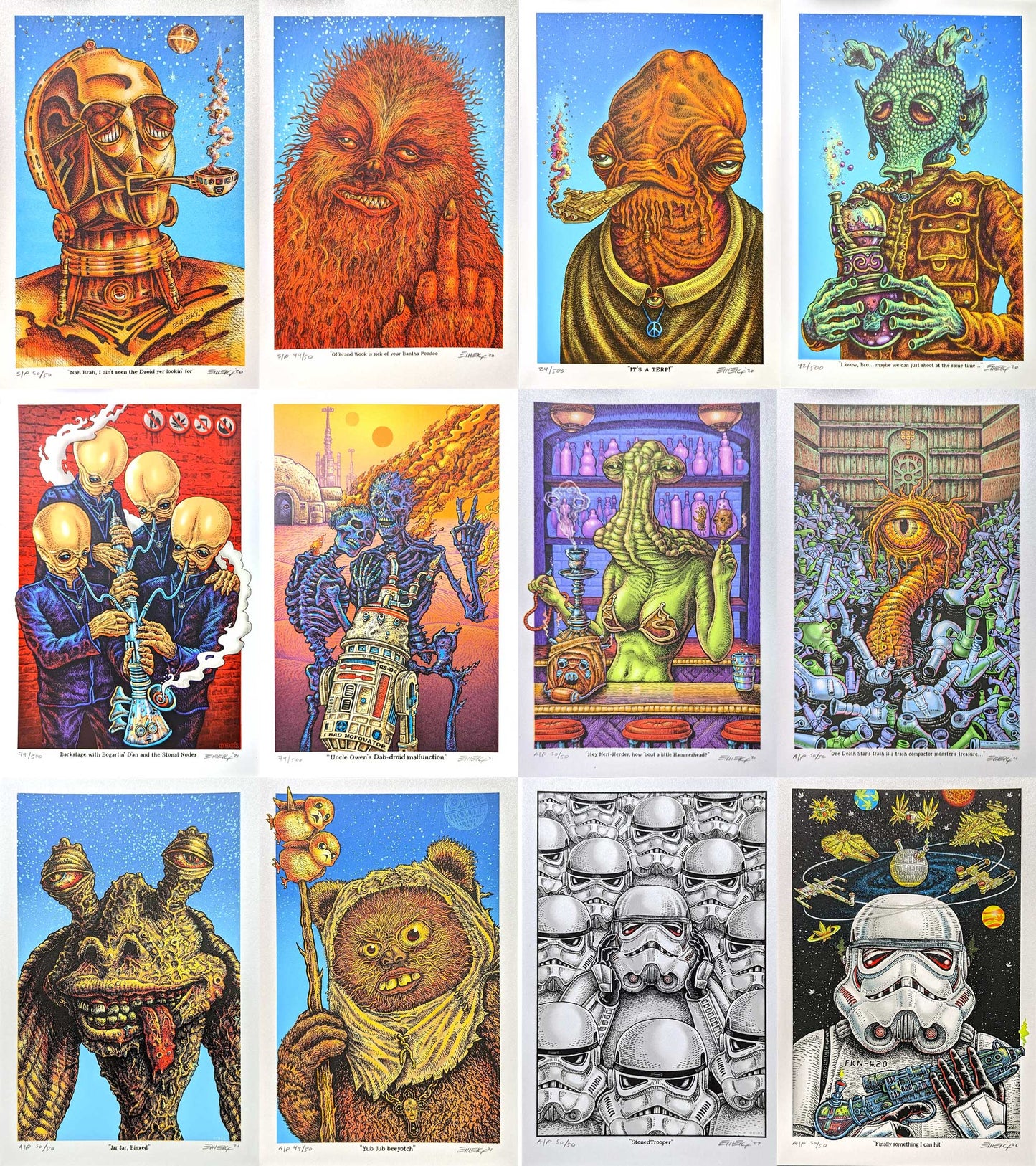 Set of 12 Stoned Wars Mini Prints by Emek