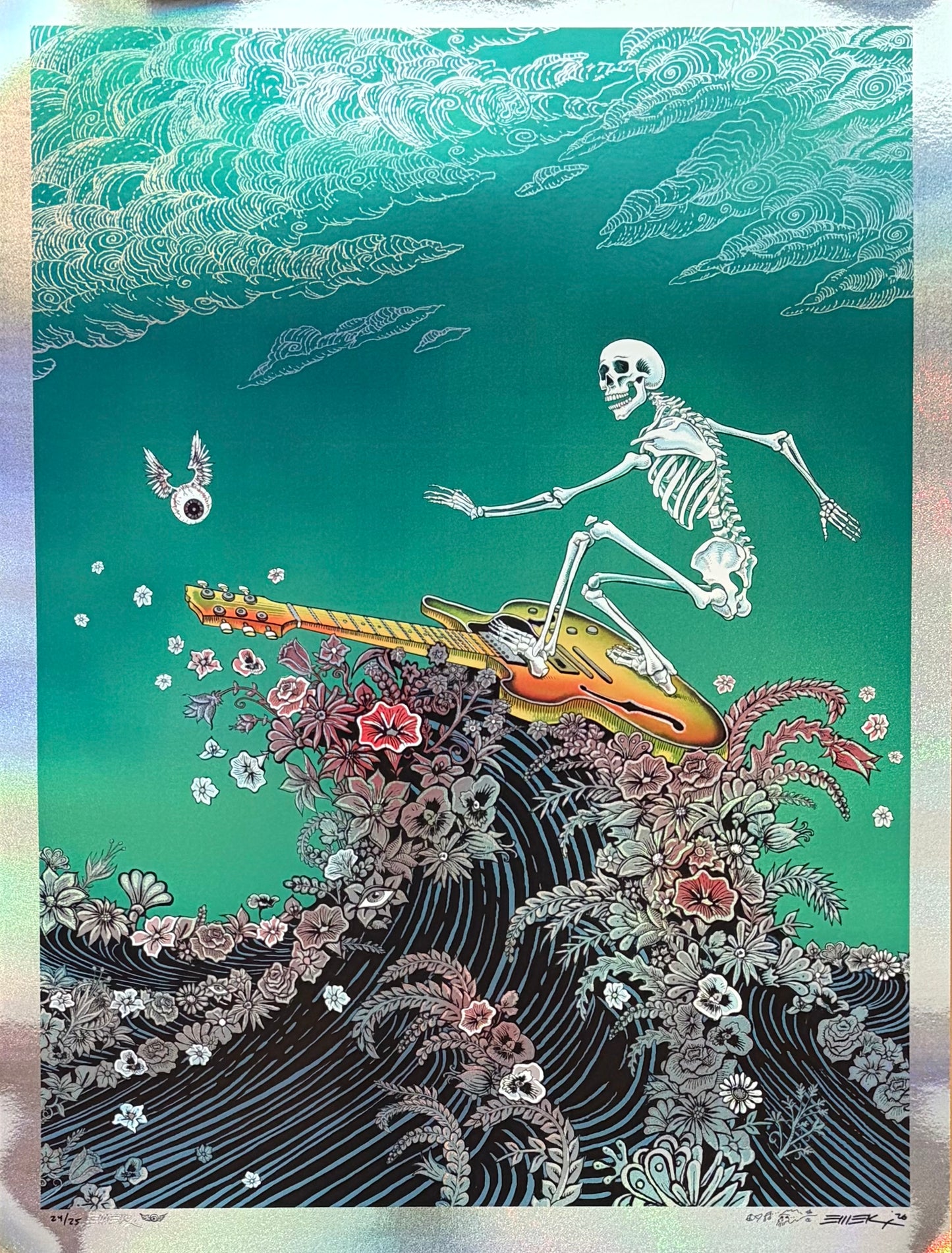 Surfing Skeleton Foil Print