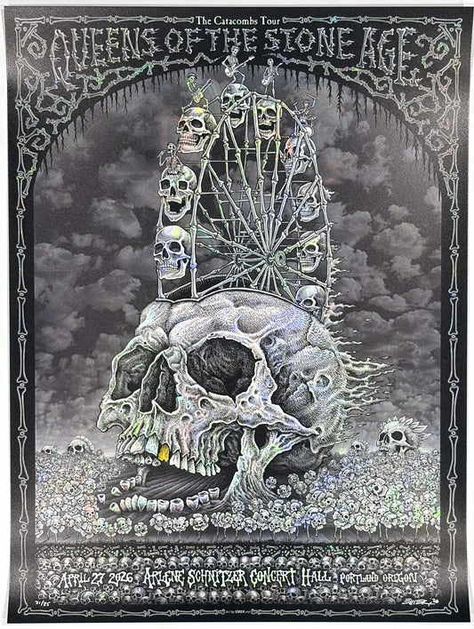 QOTSA Portland 26 Poster - Black & White Foil