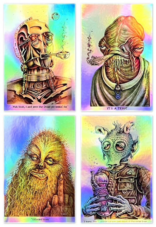 Set of 4 Stoned Wars Holographic Foil Stickers by Emek