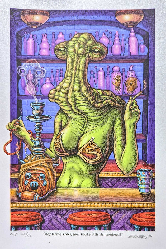 Stoned Wars IV Hammerhead Mini Print by Emek