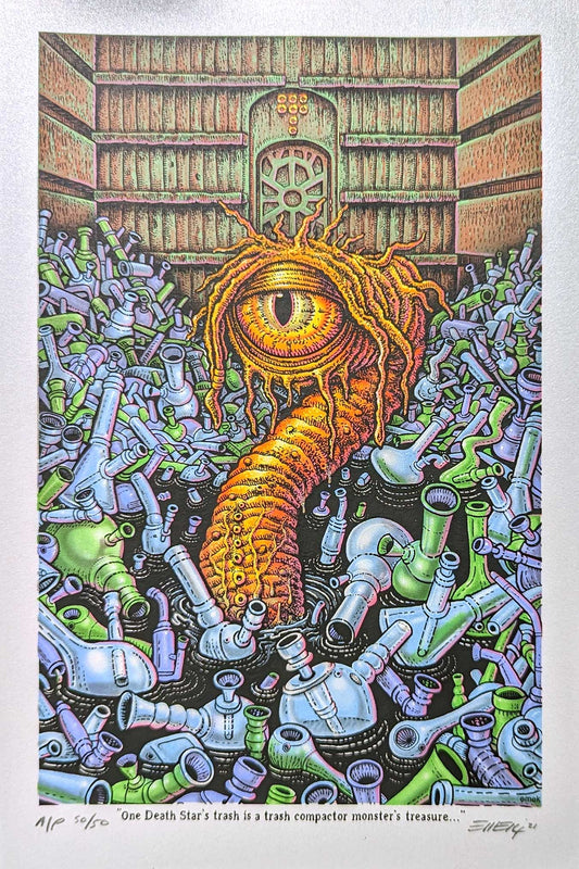 Stoned Wars IV Trash Compactor Monster Mini Print by Emek