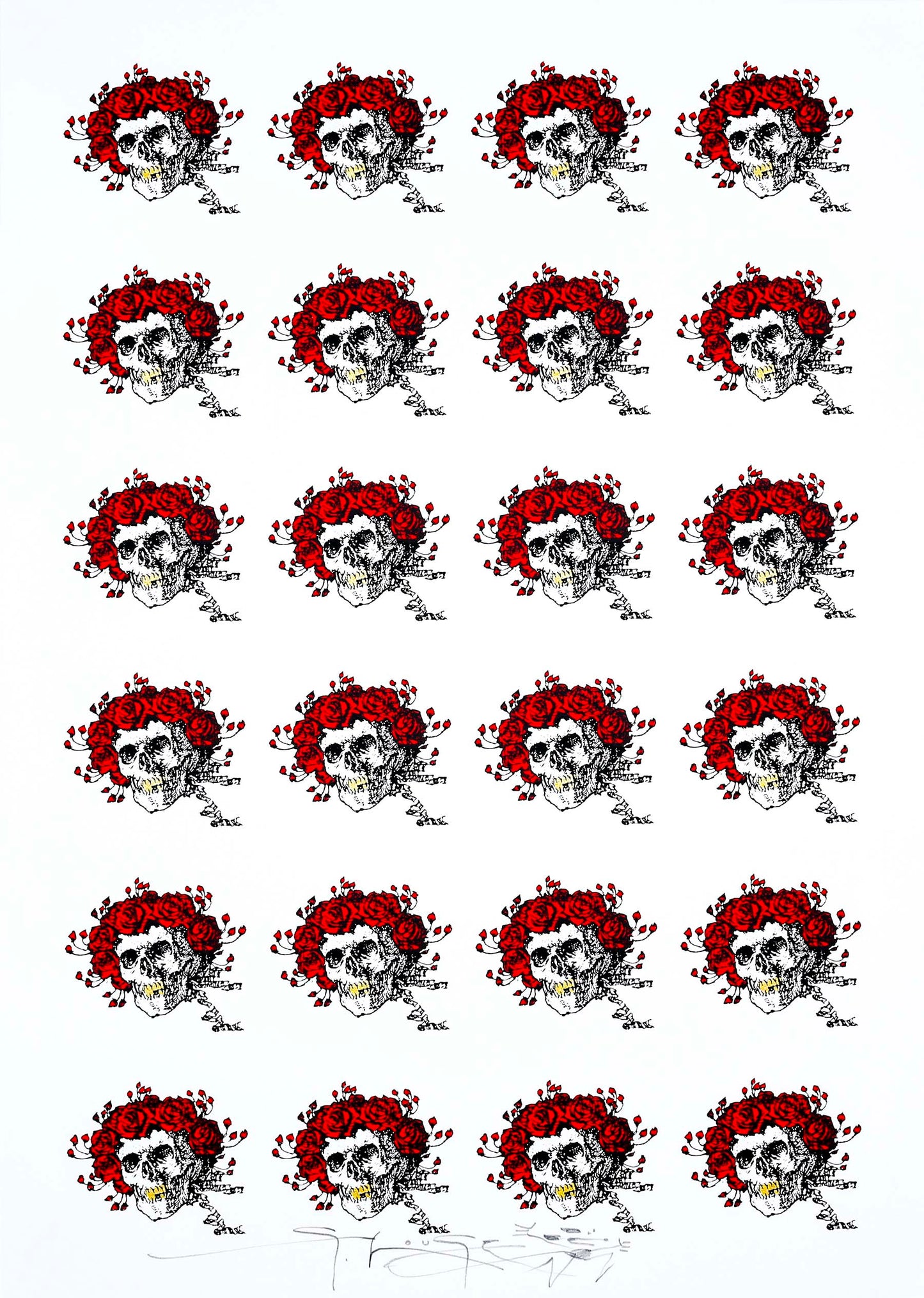 Pop Skull & Roses (w/gold teeth) Screen Print by Stanley Mouse