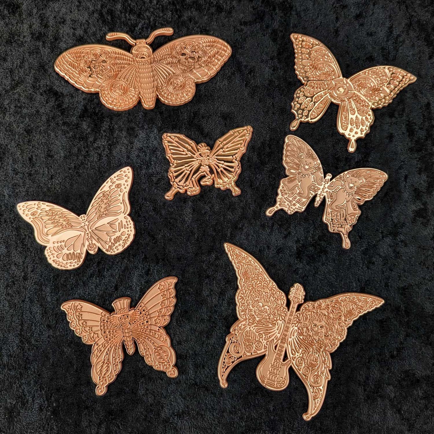 Set of 7 Copper XL Dead Butterfly Pins by Emek
