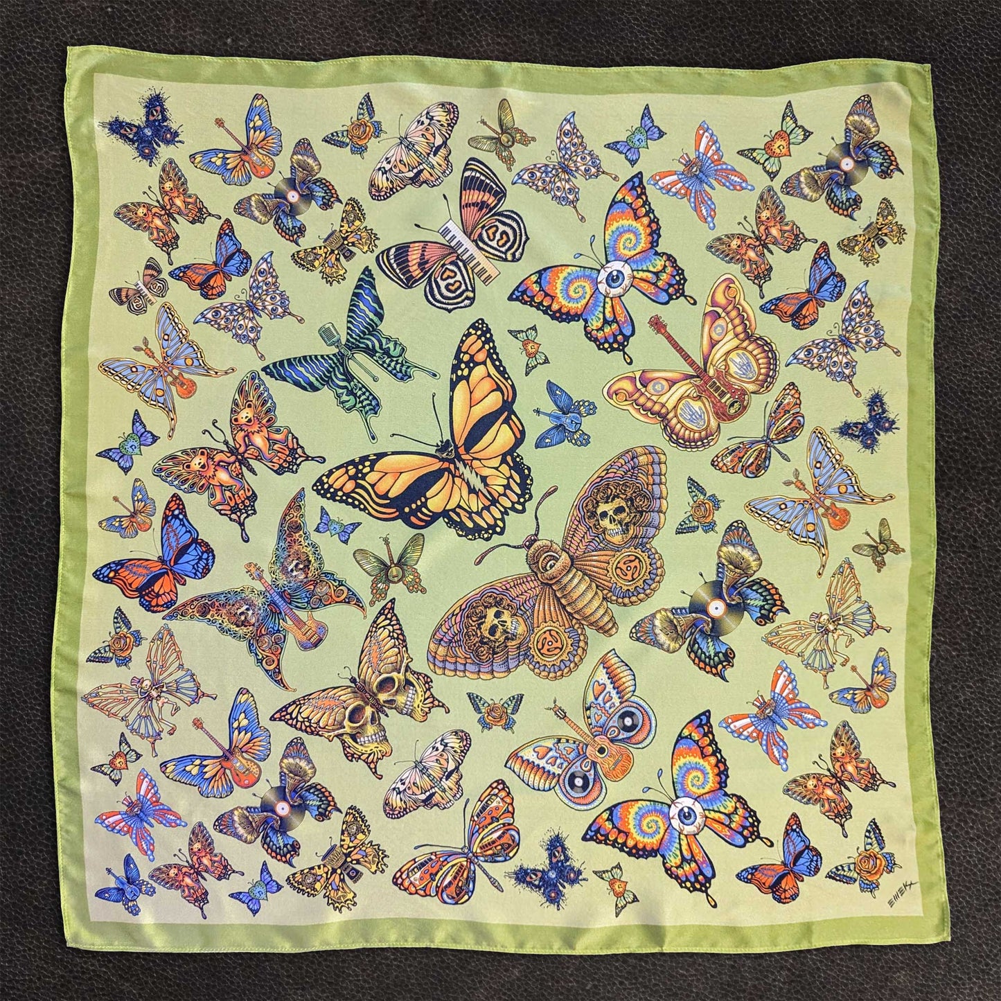 Dead Butterflies Silk Scarf by Emek - Green