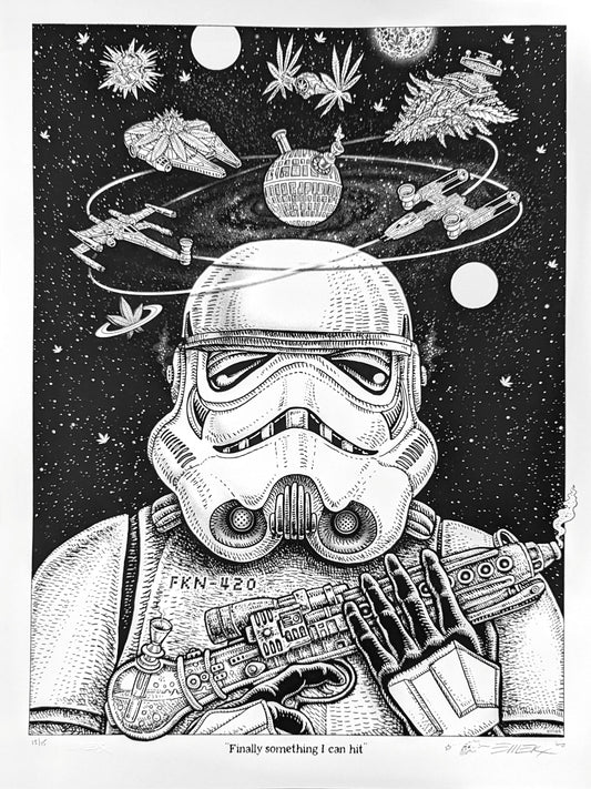 Stoned Trooper #2 B+W Print by Emek